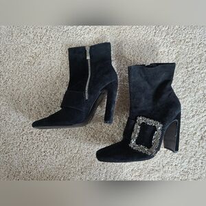 Zara Black Heeled Boots with Silver Buckle